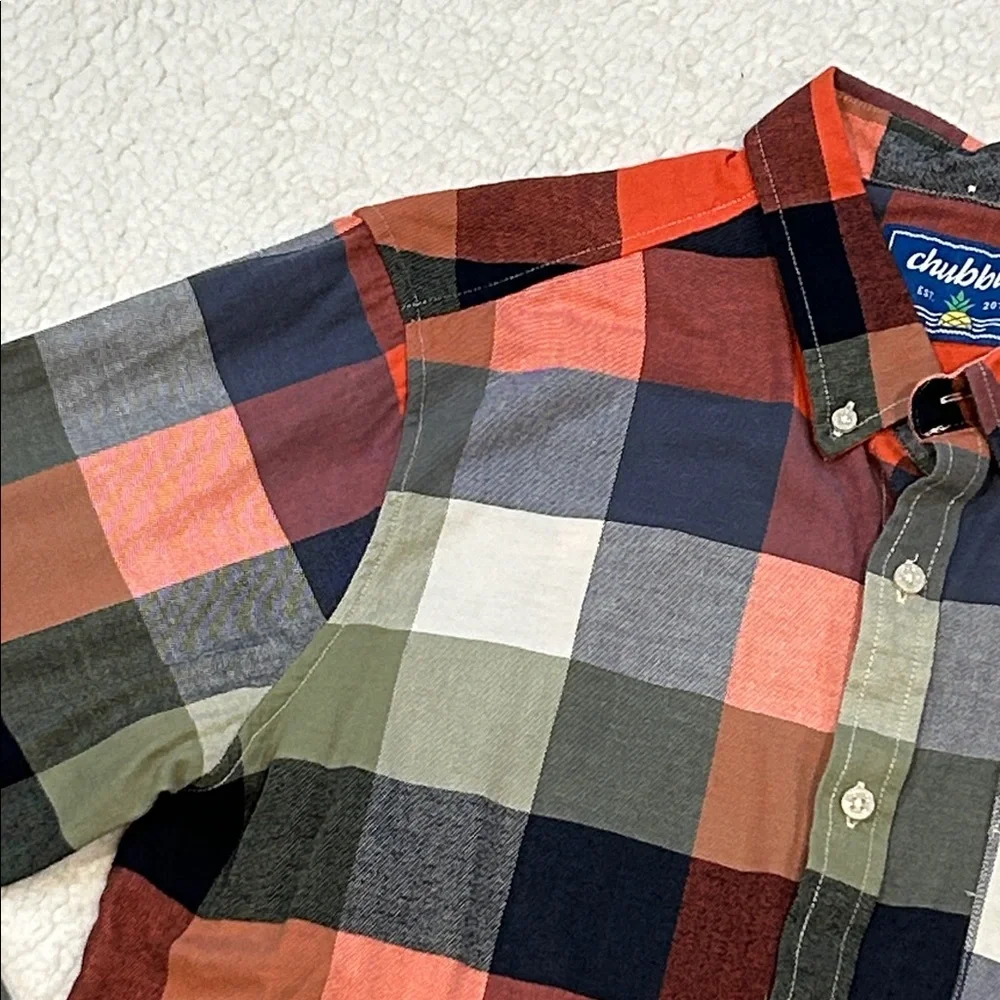 Chubbies Men's Long Sleeve Plaid Button Down Flannel Shirt Large Red Blue Green